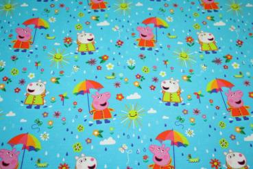 Baumwoll Jersey Peppa Wutz mit Regenkleidung im Regen